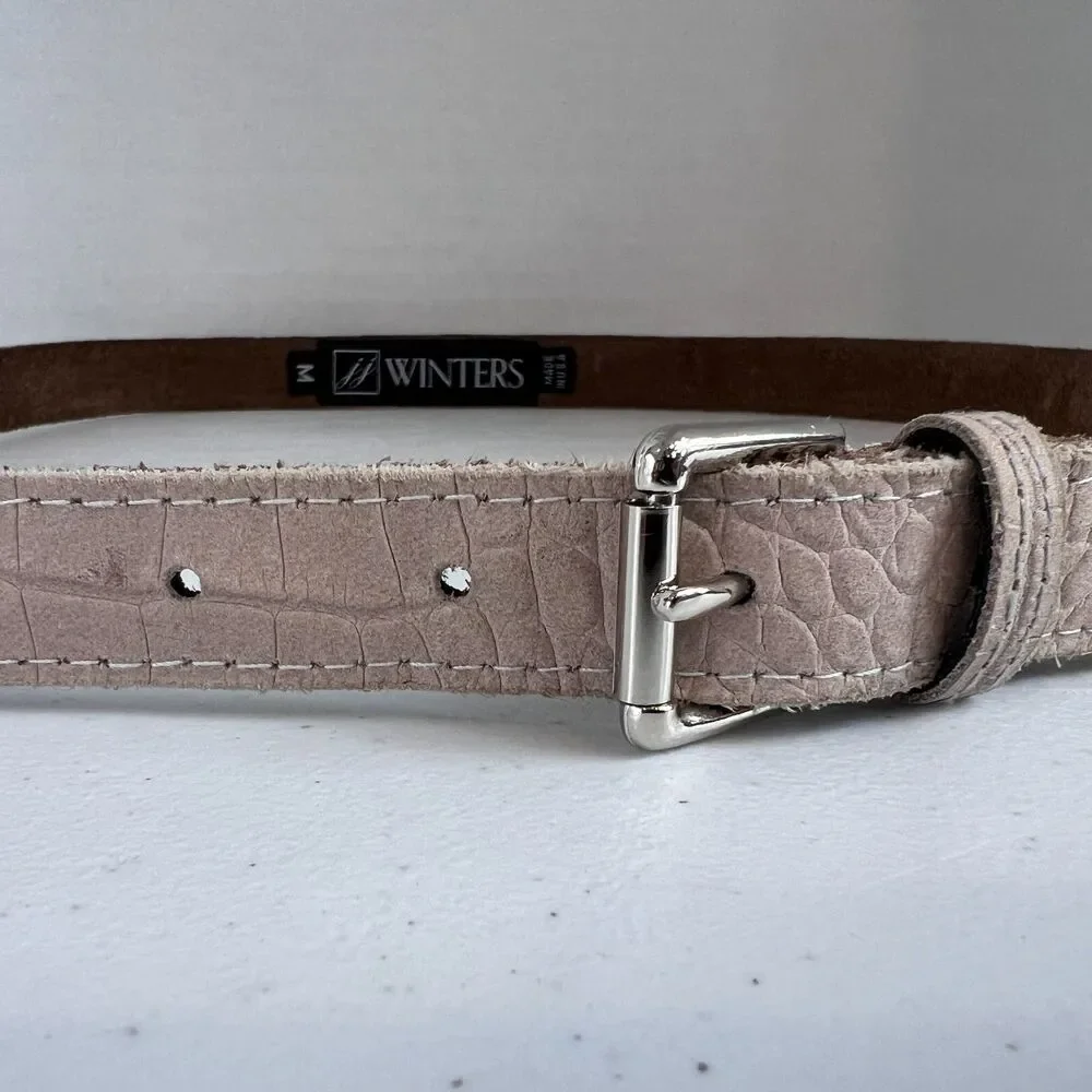 JJ Winters Women's Abby Croco Skinny Belt Stone Hornback Leather Size M